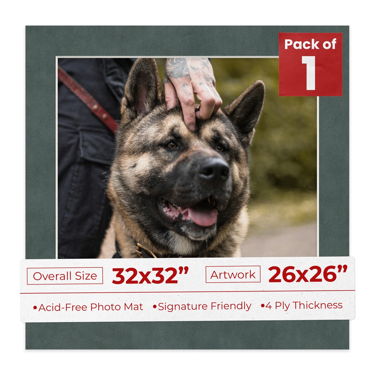 Dark Grey Suede Mat Board for 32x32 Frames - Fits 26x26 Photos